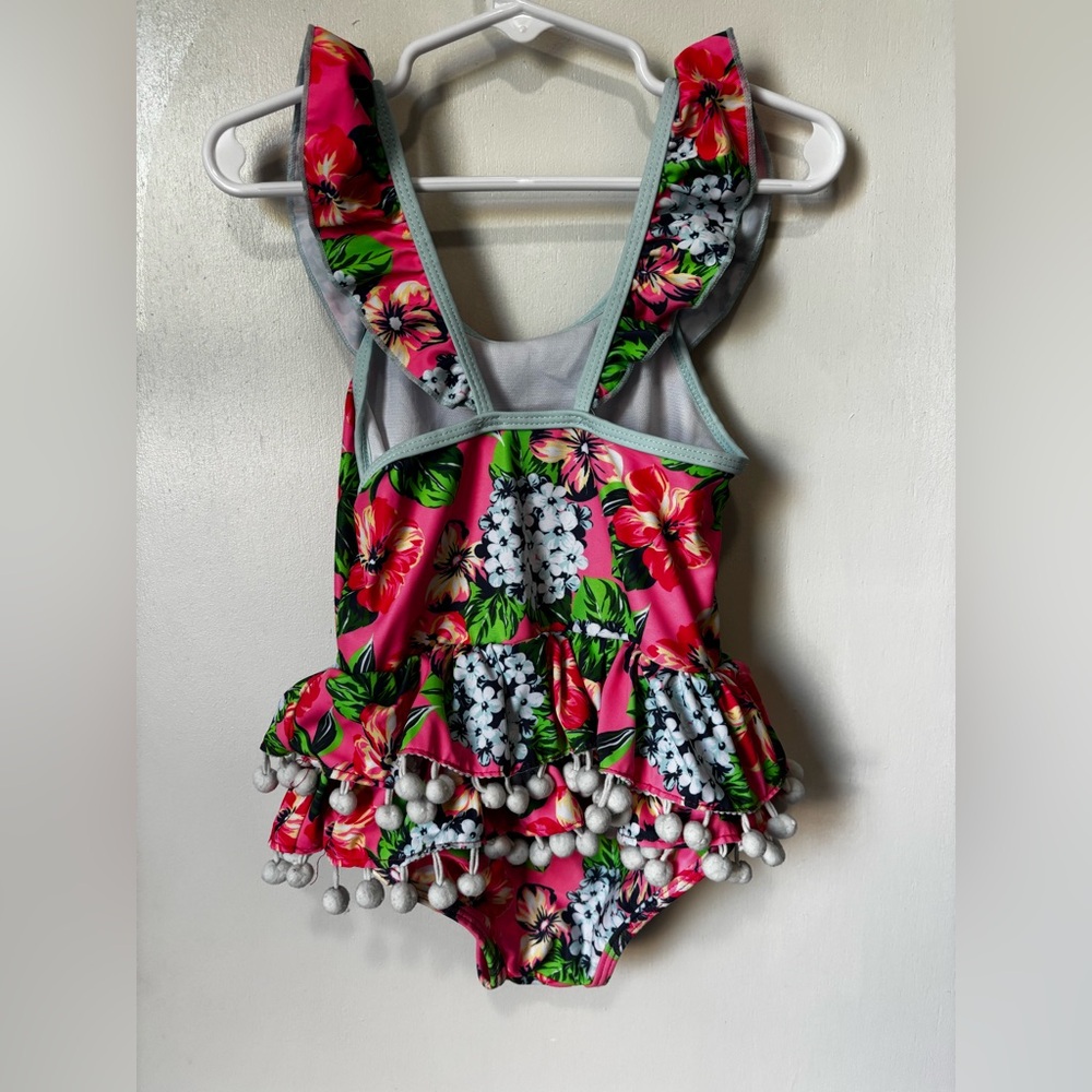 Betsey Johnson Pink Floral Kids Swim One Piece - Picture 2 of 4